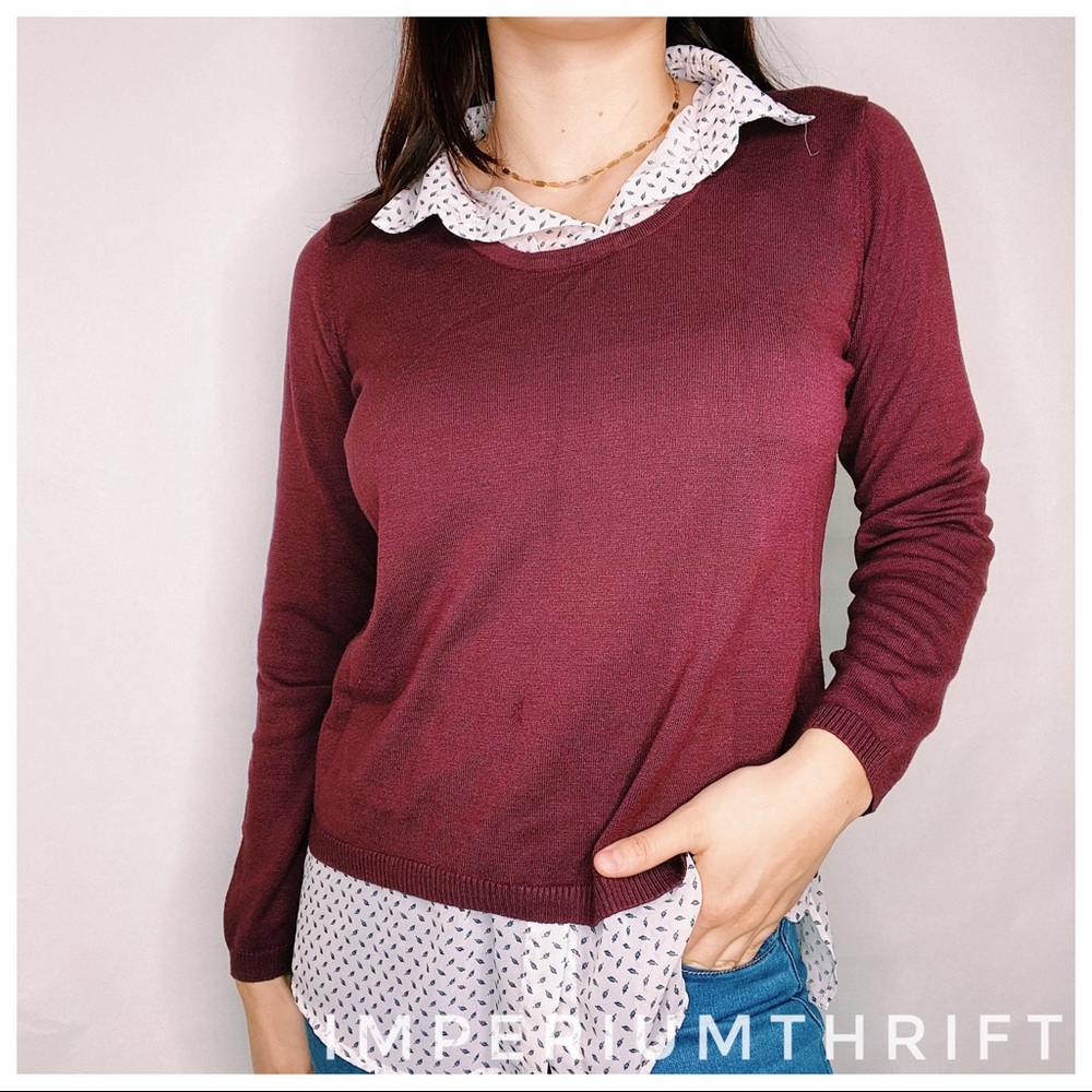 Roz & Ali Maroon Sweater with attached Undershirt